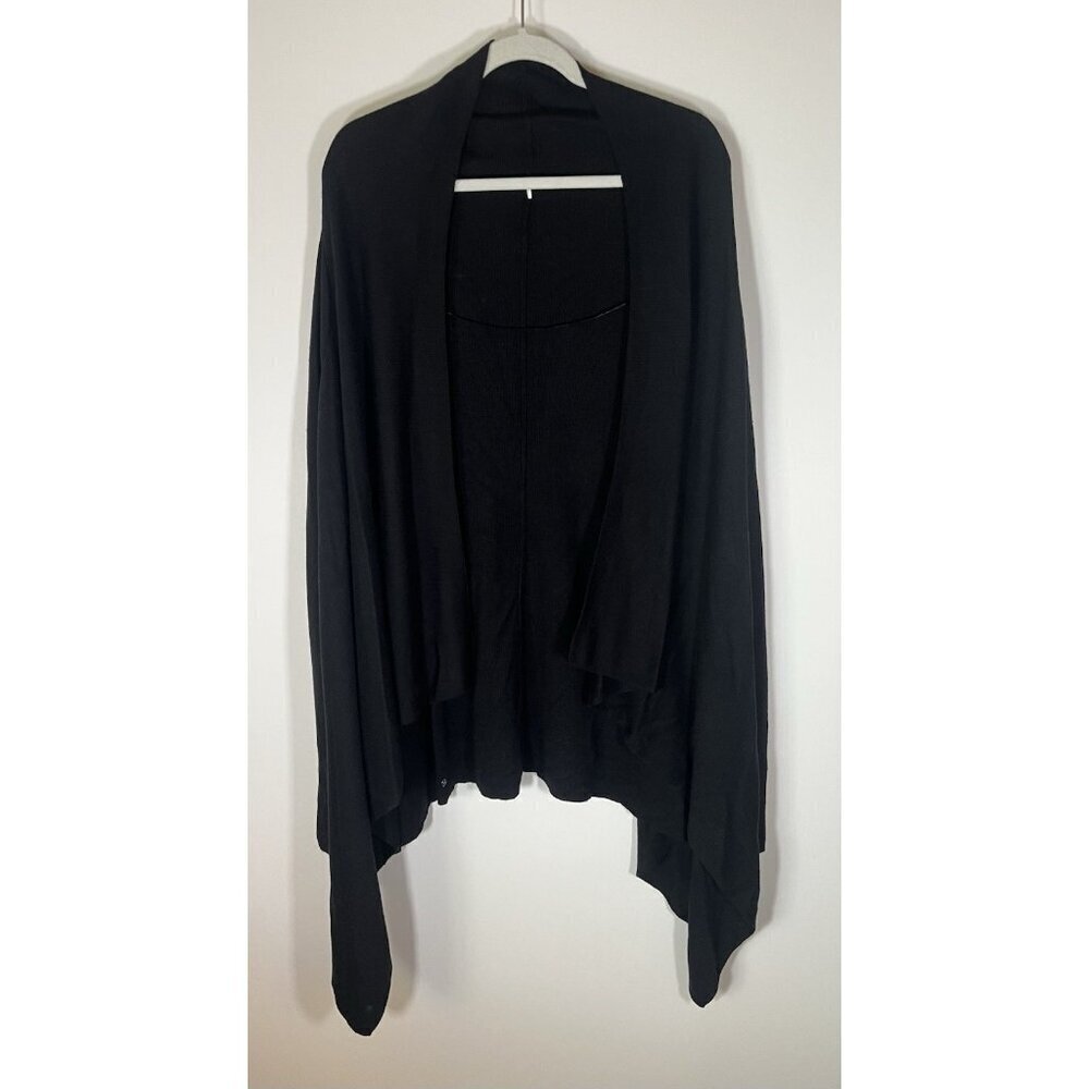 Vintage Lululemon black shawl wrap long slv cardigan sweater L cabincore cozy